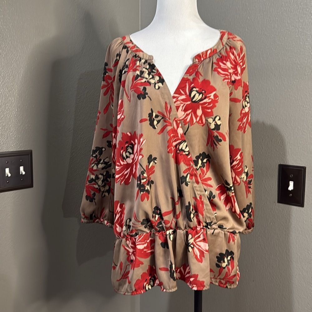 Ann Taylor Factory Floral Blouse - Red and Tan